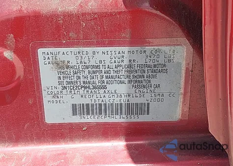 2017 Nissan Versa Note S Plus z USA, uszkodzony, nr VIN 3N1CE2CP9HL365555